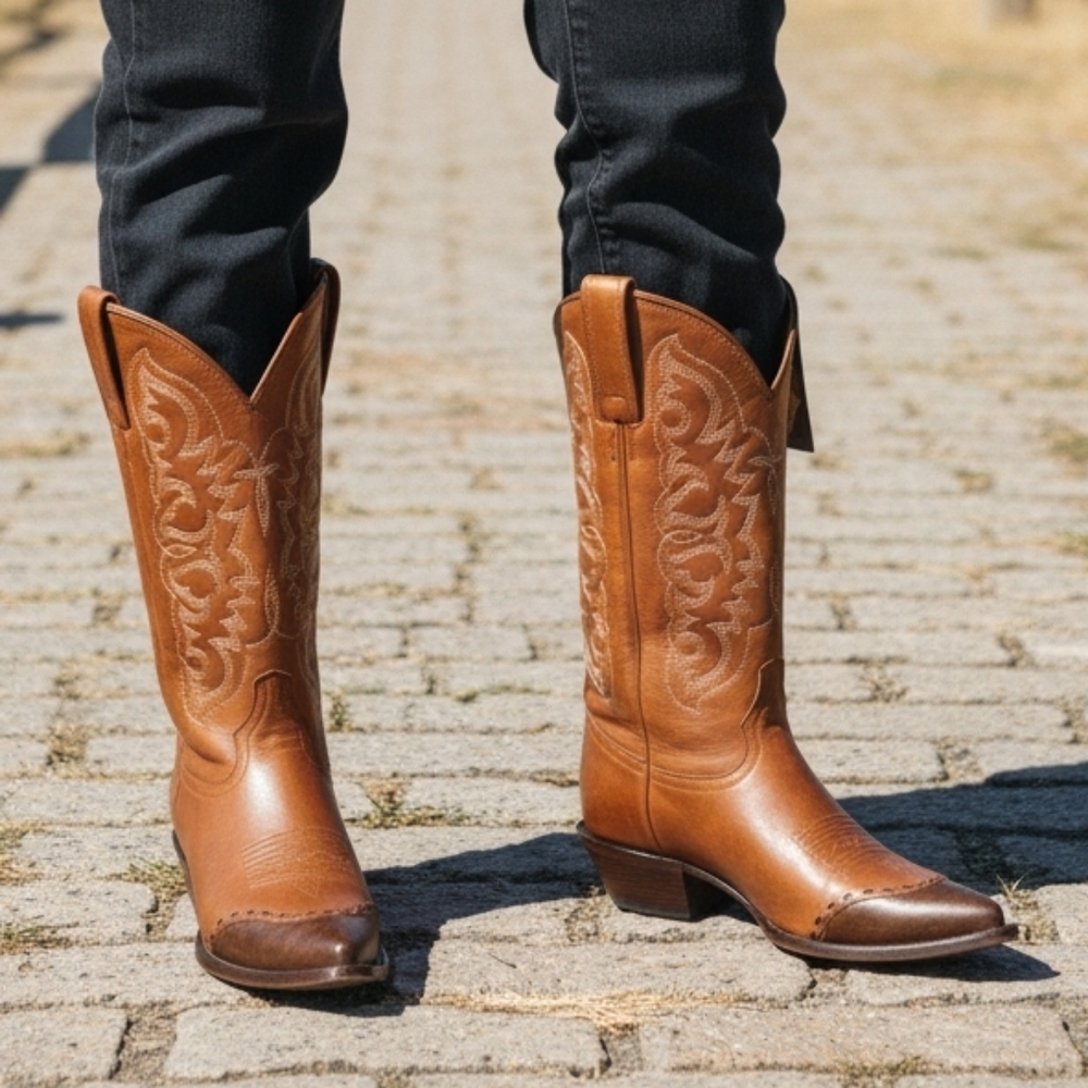 Tony Lama Leather Custom Cowgirl Boots Chic Western Cognac Stitched Limited